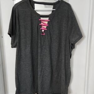 Gray Women's Top with Pink Accents